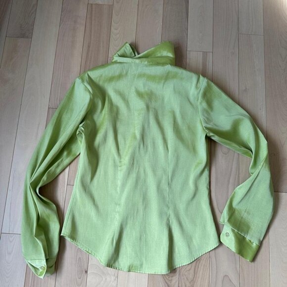 Vintage 90s Dynamite Lime Green Satin Shirt – Fitted Shimmery Button-Up (Size S) - Picture 8 of 8